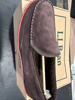 L.L. Bean Brown Suede Slip-On Loafers with Red Trim